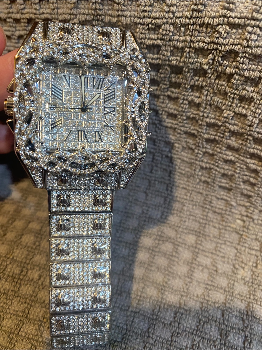 Beautiful oversized moissanite steel watch. Thorne design and Scratch resistant